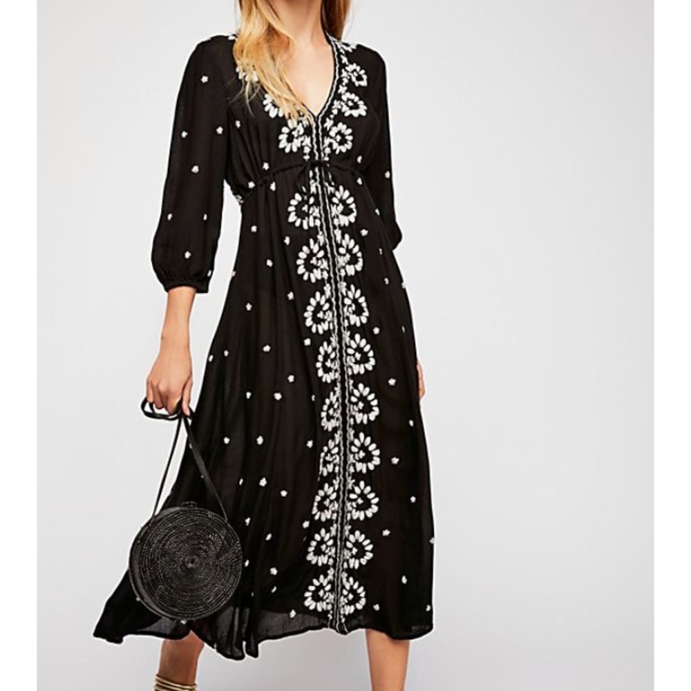 Free people embroidered Fable Dress black combo